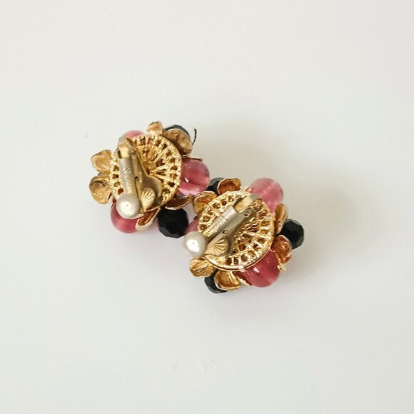 Vendome Vintage AB Crystal Earrings Gold Tone Clip Screw Back - Picture 4 of 7